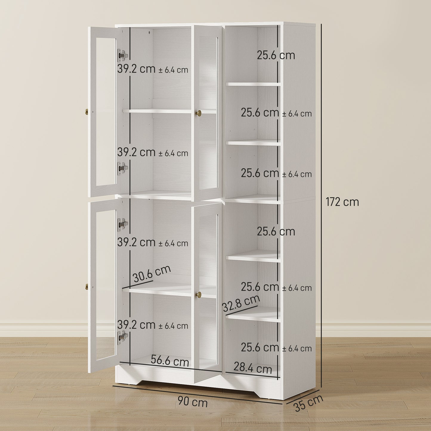 Samalo Wooden White Wood Effect Kitchen Storage Cabinet With Glass Doors