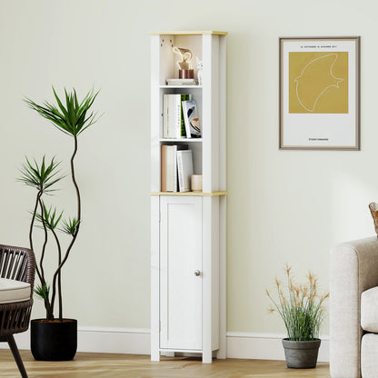 Nifael Favi Slim Bathroom Storage Cabinet With OFauxn Compartment And Adjustable Shelves White 34 x 23 x 165 cm