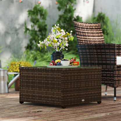 Nolone Brown Rattan Outdoor Glass Top Side Table