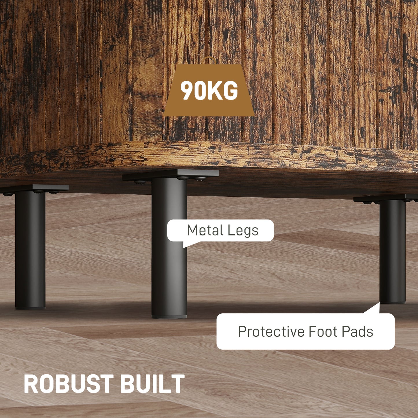Pasaba Brown Nordic Bedside Table With Tambour Sliding Door And Metal Legs