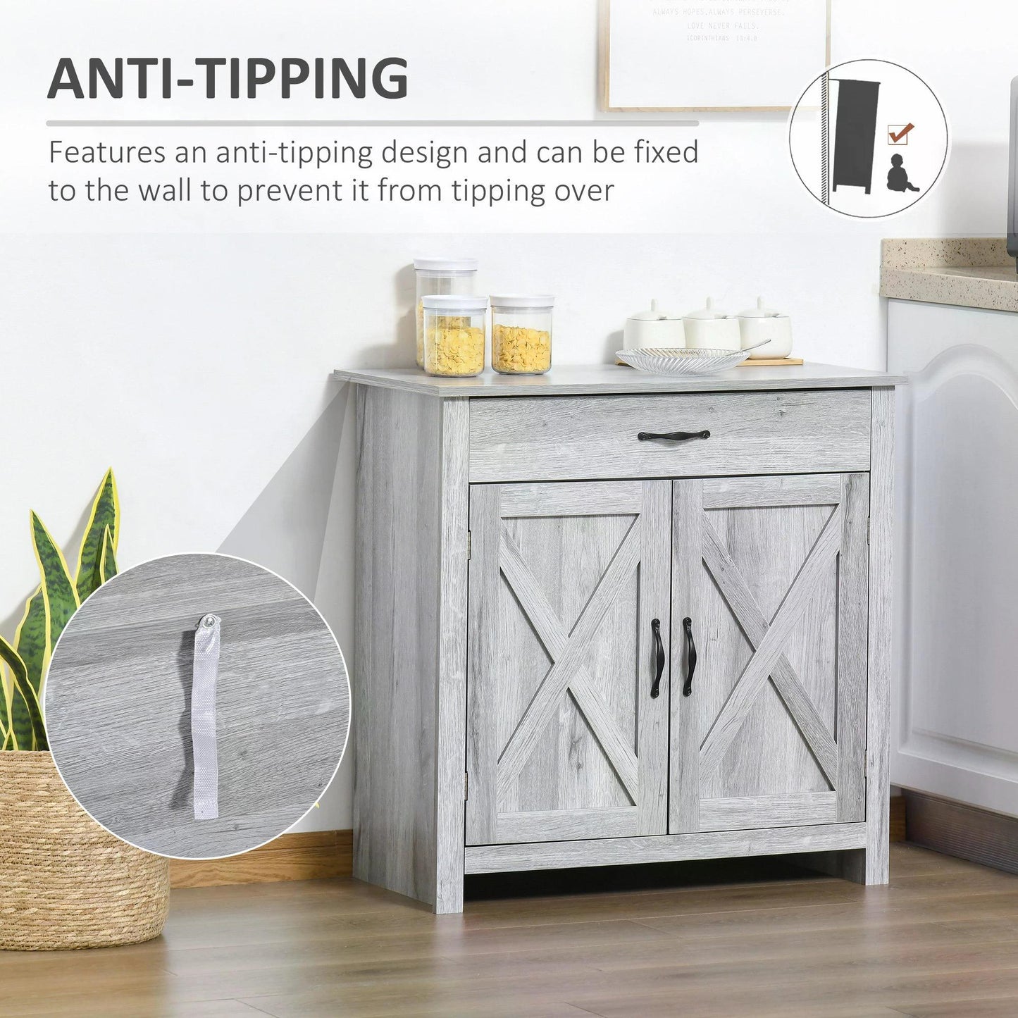 Toro Noyo Grey Wood Farmhouse Style Sideboard With Sliding Barn Doors