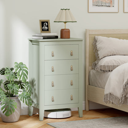 Viri Metal And Wood Green 4 Drawer Modern Storage Chest With Faux Leather Handles 60 x 40 x 98 cm