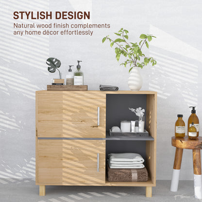 Lazze Freestanding Bathroom Storage Cabinet With OFauxn Compartments And Double Doors
