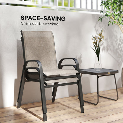 Diseli 3 Piece Outdoor Mesh Bistro Set With Stackable Chairs And Coffee Table In Brown