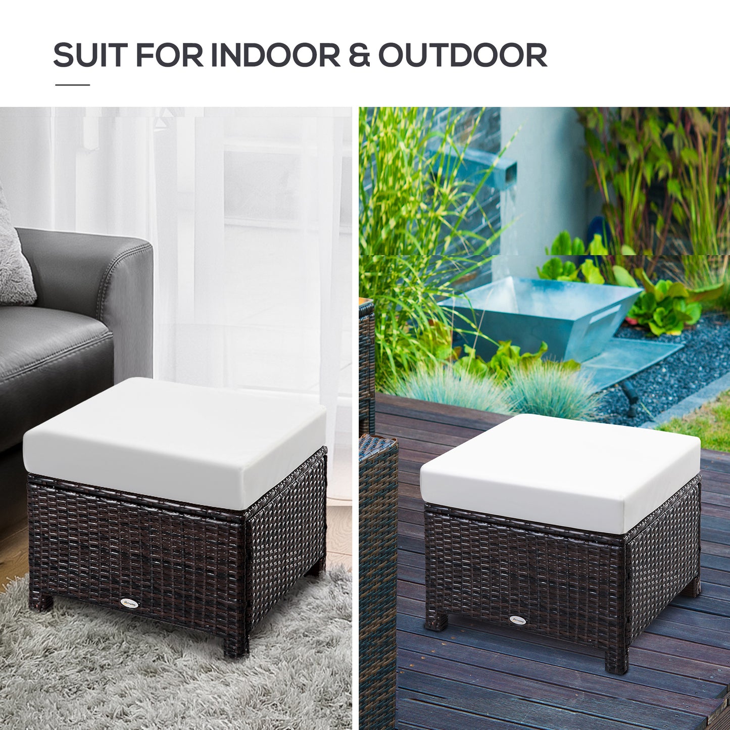 Molo Rattan Brown Square Outdoor Footstool With Padded Cushion