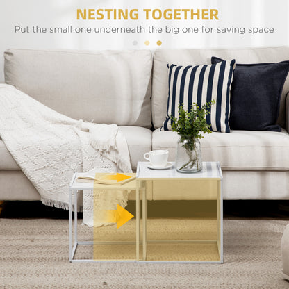 Ekmone  Metal And Wood White Square Nesting Coffee Tables Set Of 2