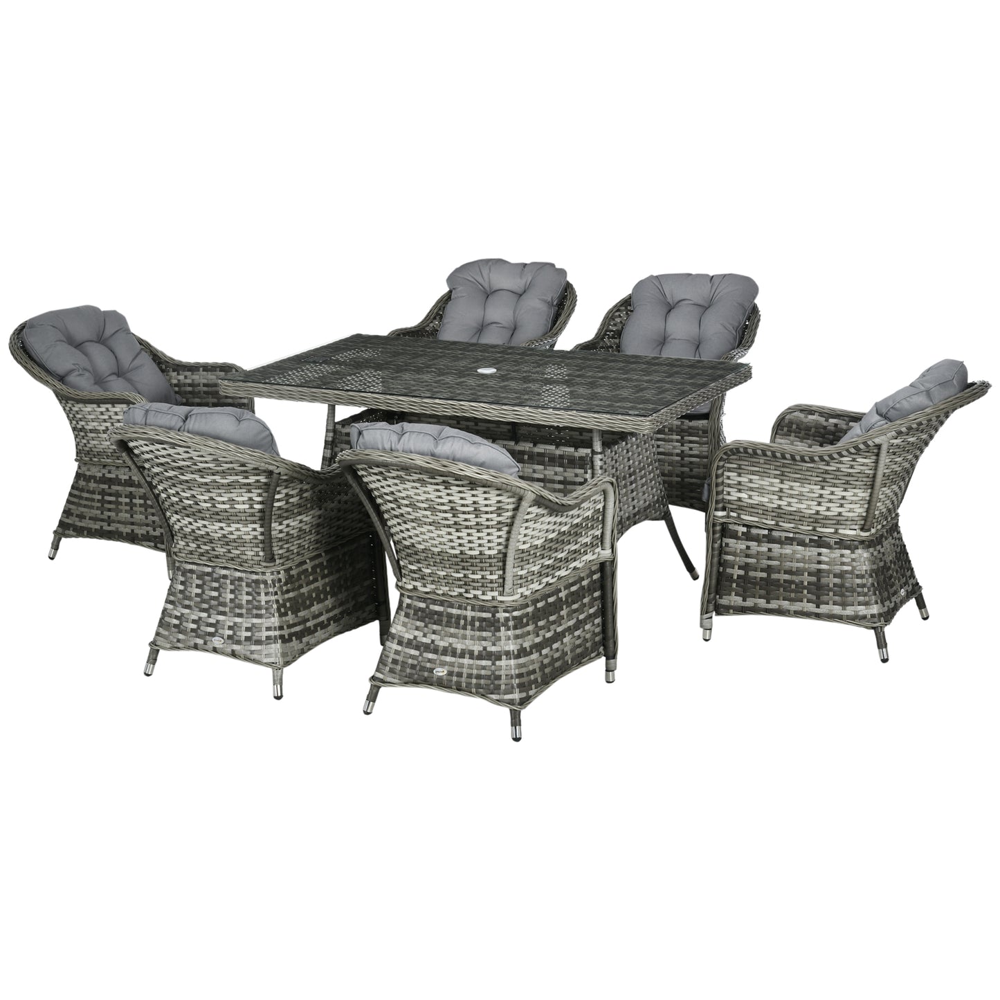 Viviel 6 Seater Grey Rattan Garden Dining Set With Cushioned Seating