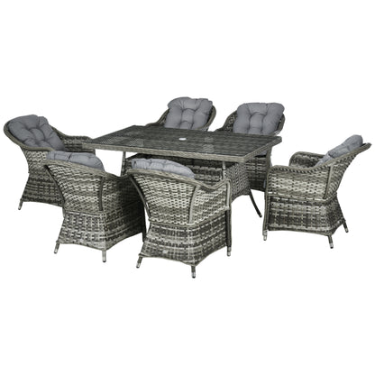 Viviel 6 Seater Grey Rattan Garden Dining Set With Cushioned Seating