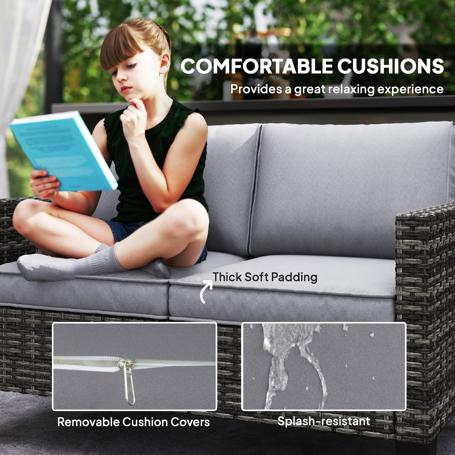 Nolo Dark Grey 2 Seater Outdoor Sofa With Cushions