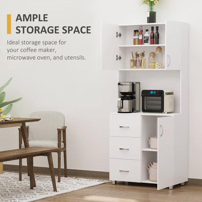 Dika Wooden White Tall Kitchen Storage Cabinet With Doors Drawers And Adjustable Shelving 183.5 cm
