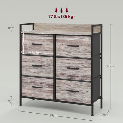 Ferris Fabric And Wood Grey Wood Effect 6 Drawer Rustic Storage Chest