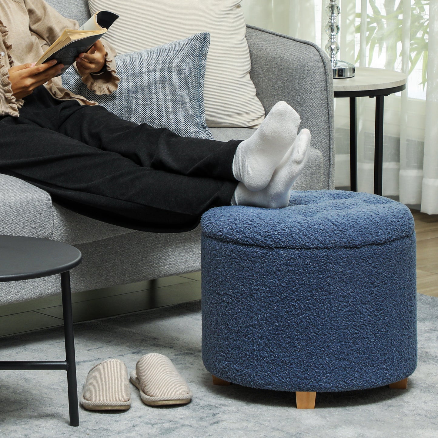 Ramazi Teddy Fleece Blue Storage Ottoman
