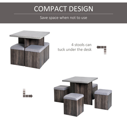 Nobael 5 Piece Metal And Wood Outdoor Dining Set With 4 Storage Stools Cushions And Table