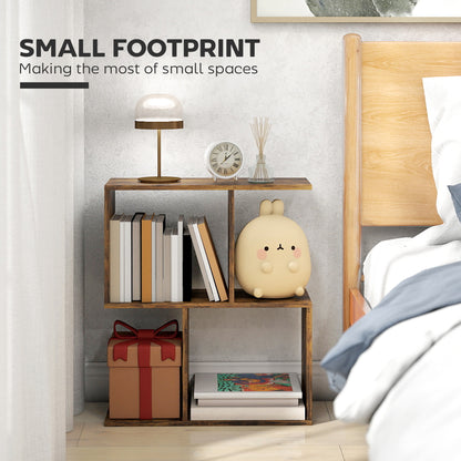 Rose Wooden Rustic Brown Narrow S Shaped Side Table With 3 Tier Shelves