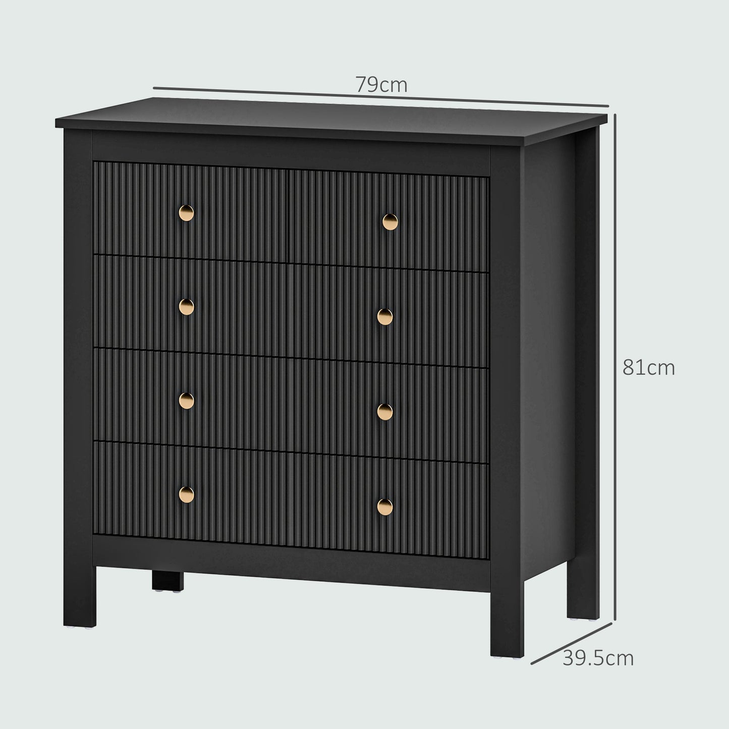 Dineta Wooden Black Elegant 5 Drawer Chest Of Drawers