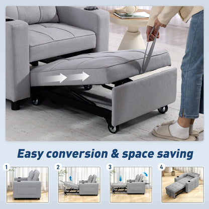 Soliri Light Grey Upholstered 3 In One Convertible Single Sofa Bed Tufted Cushion