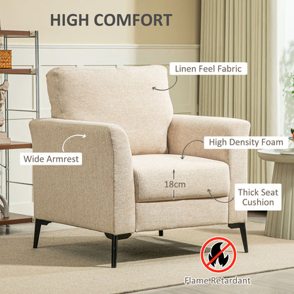 Rapara Linen Look Beige Accent Armchair Black Legs