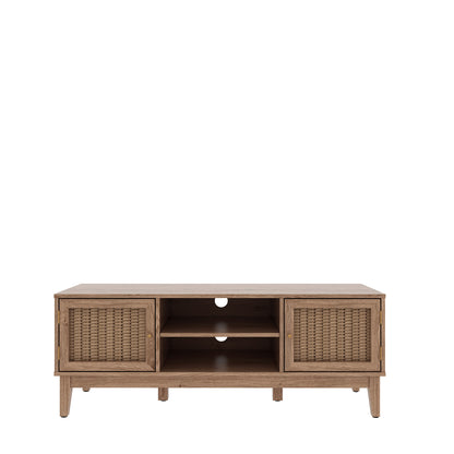 Waterford Oak Wood and Rattan TV Unit 2 Doors