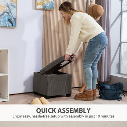 Creccette Corduroy Grey Storage Square Ottoman Bench With Removable Lid