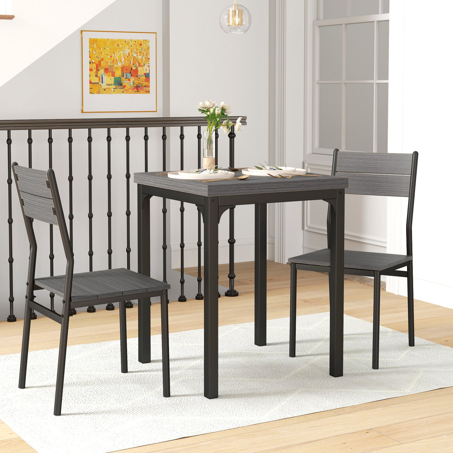 Bani Wooden Grey Wood Grain 3 Piece Compact Dining Set