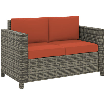 Filu Rattan Grey 2 Seater Outdoor Sofa with Orange Cushions