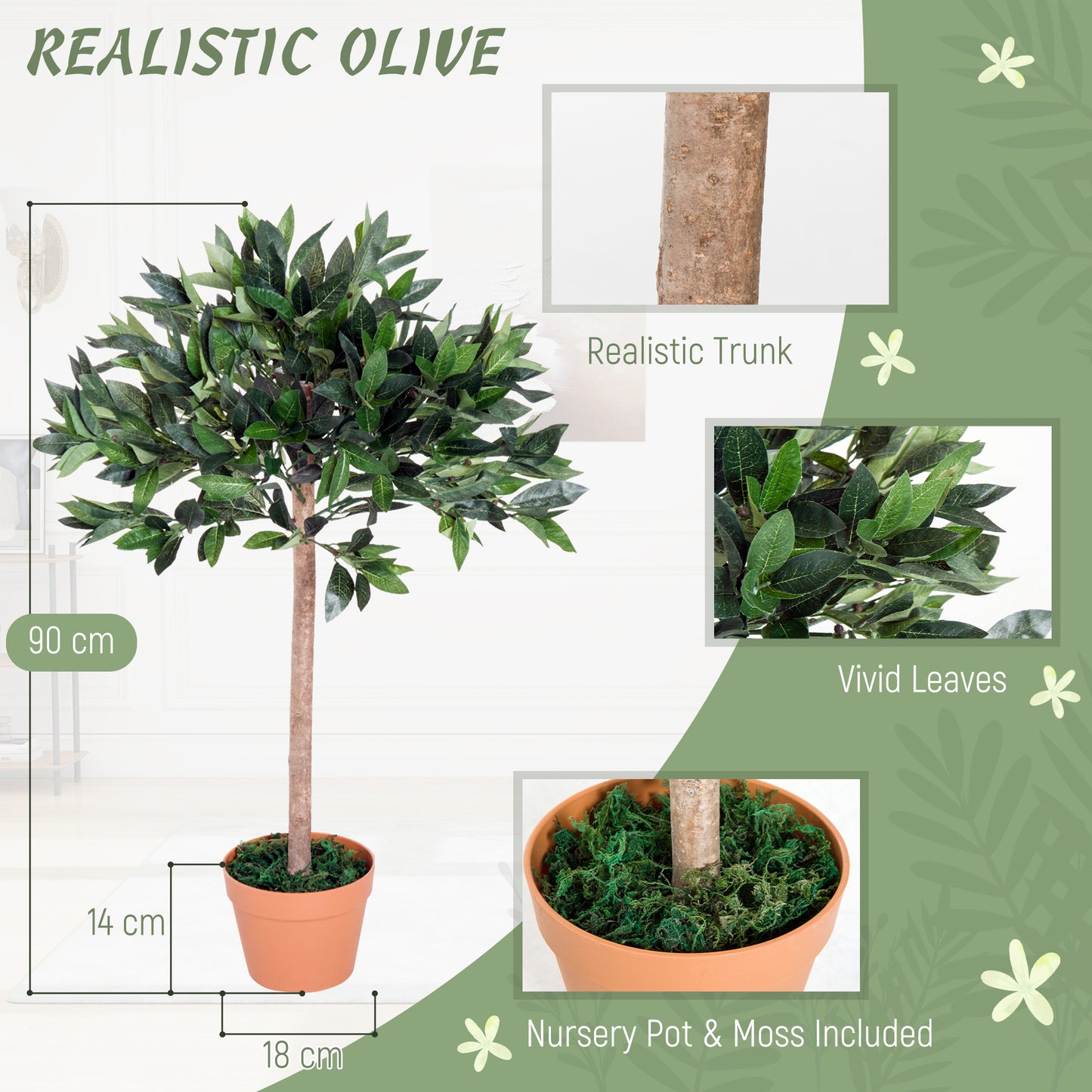 Niladi Artificial Olive Style Tree In Green With Orange Accent Pot For Interior Decor