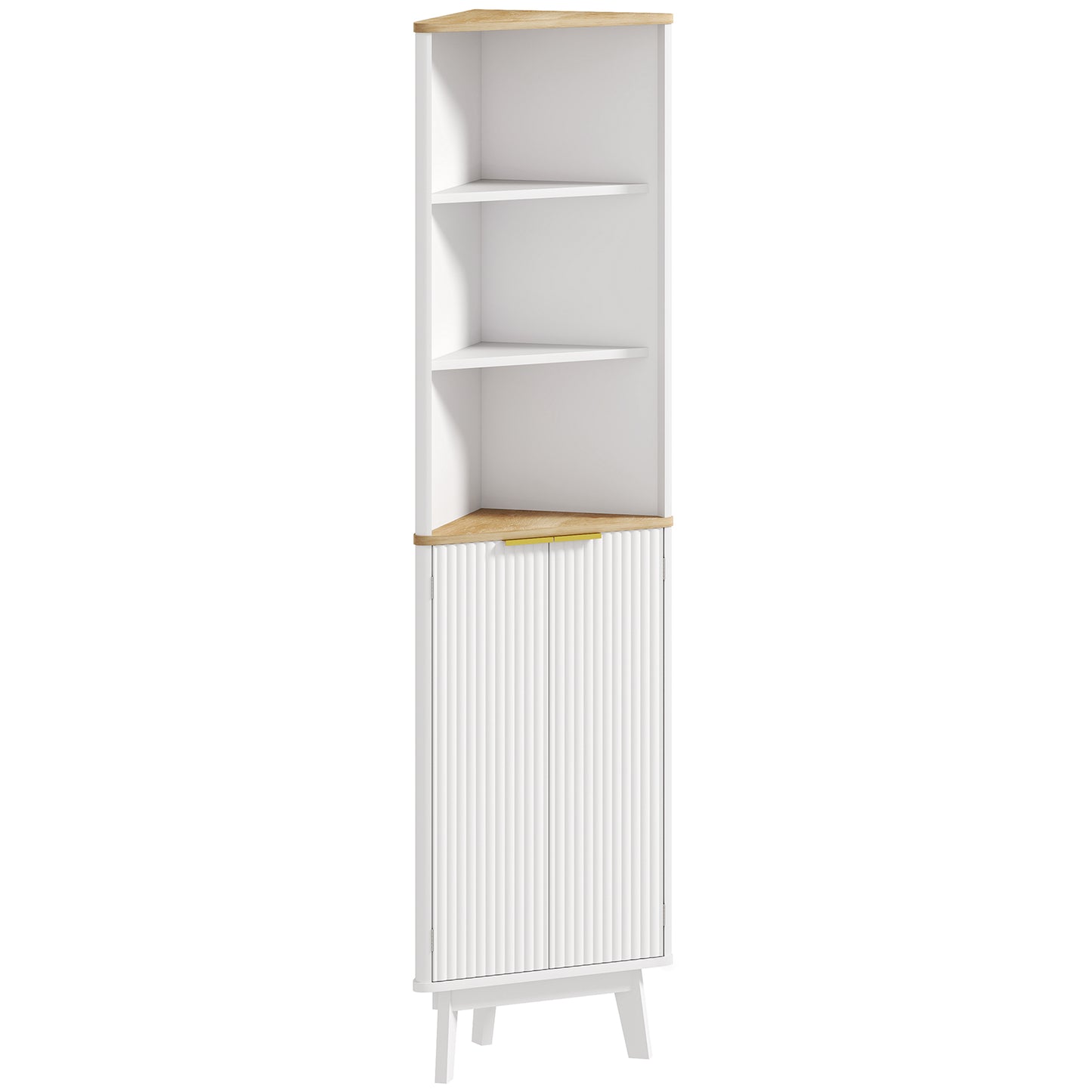Ledira Tall Slim Freestanding Bathroom Storage Cabinet With Curved Profile Doors And Adjustable Shelves White