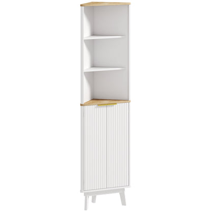 Ledira Tall Slim Freestanding Bathroom Storage Cabinet With Curved Profile Doors And Adjustable Shelves White