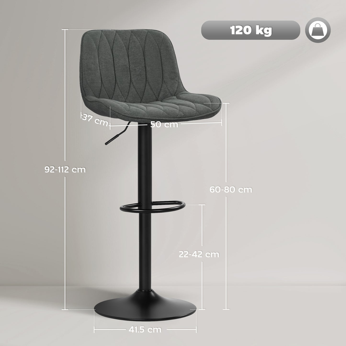 Likaha Fabric Charcoal Grey Linen Look Bar Stools Set Of 2