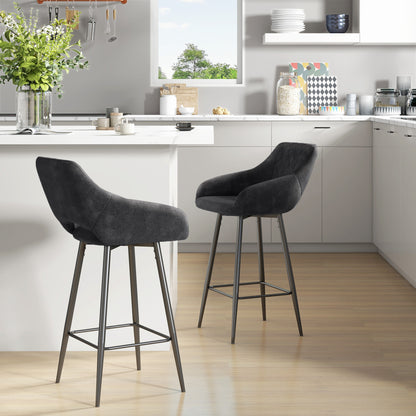 Hanirattu Velvet Dark Grey Bar Stools Set Of 2 With Soft Touch Upholstery And Footrests