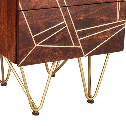 Bandung Dark Mango Wood and Gold 2 Drawer Side Table