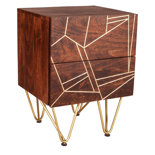 Bandung Dark Mango Wood and Gold 2 Drawer Side Table