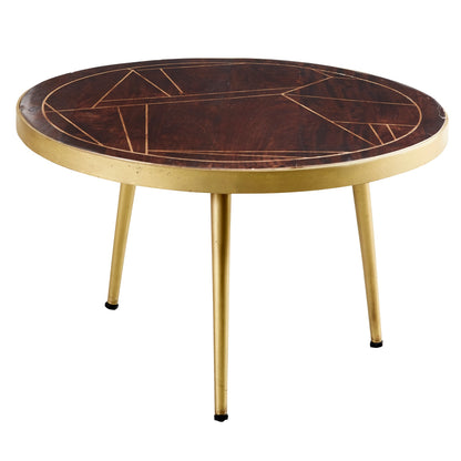 Bandung Dark Mango Wood and Gold Round Coffee Table
