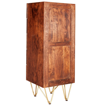 Bandung Dark Mango Wood and Gold Tall Chest of 5 Drawers