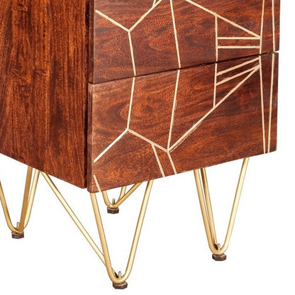 Bandung Dark Mango Wood and Gold Tall Chest of 5 Drawers