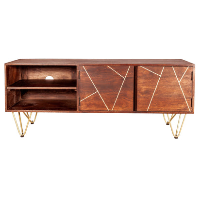 Bandung Dark Mango Wood and Gold TV Media Unit 2 Shelves 2 Doors