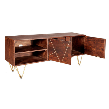 Bandung Dark Mango Wood and Gold TV Media Unit 2 Shelves 2 Doors