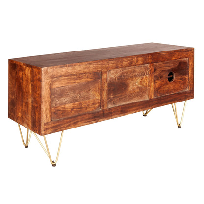 Bandung Dark Mango Wood and Gold TV Media Unit 2 Shelves 2 Doors