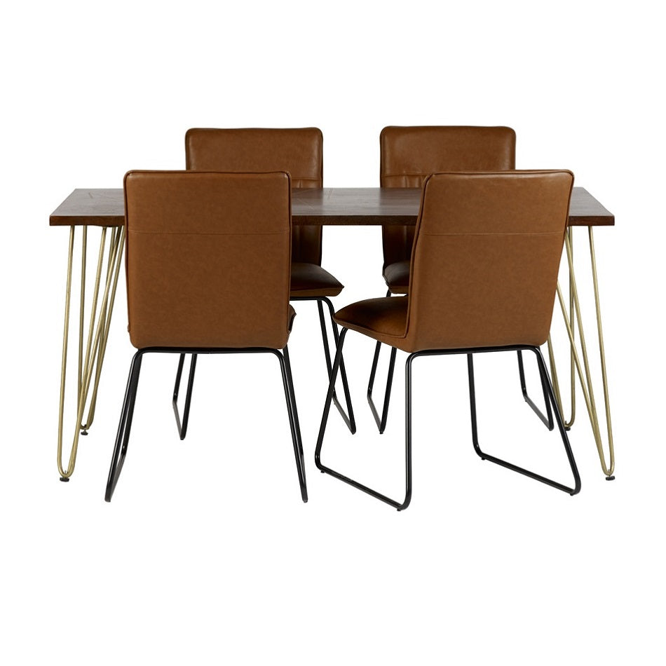 Bandung Dark Mango Wood and Gold Dining Table