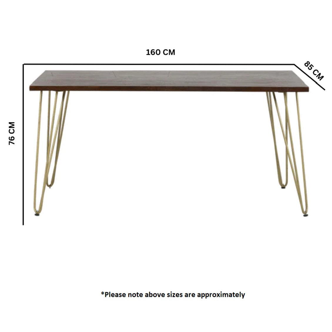 Bandung Dark Mango Wood and Gold Dining Table