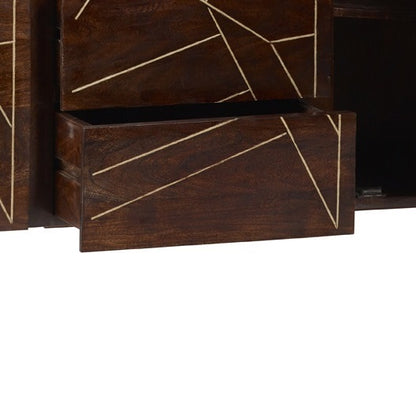 Bandung Dark Mango Wood and Gold Large Sideboard 3 Drawers 2 Doors