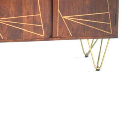 Bandung Dark Mango Wood and Gold Large Sideboard 3 Doors