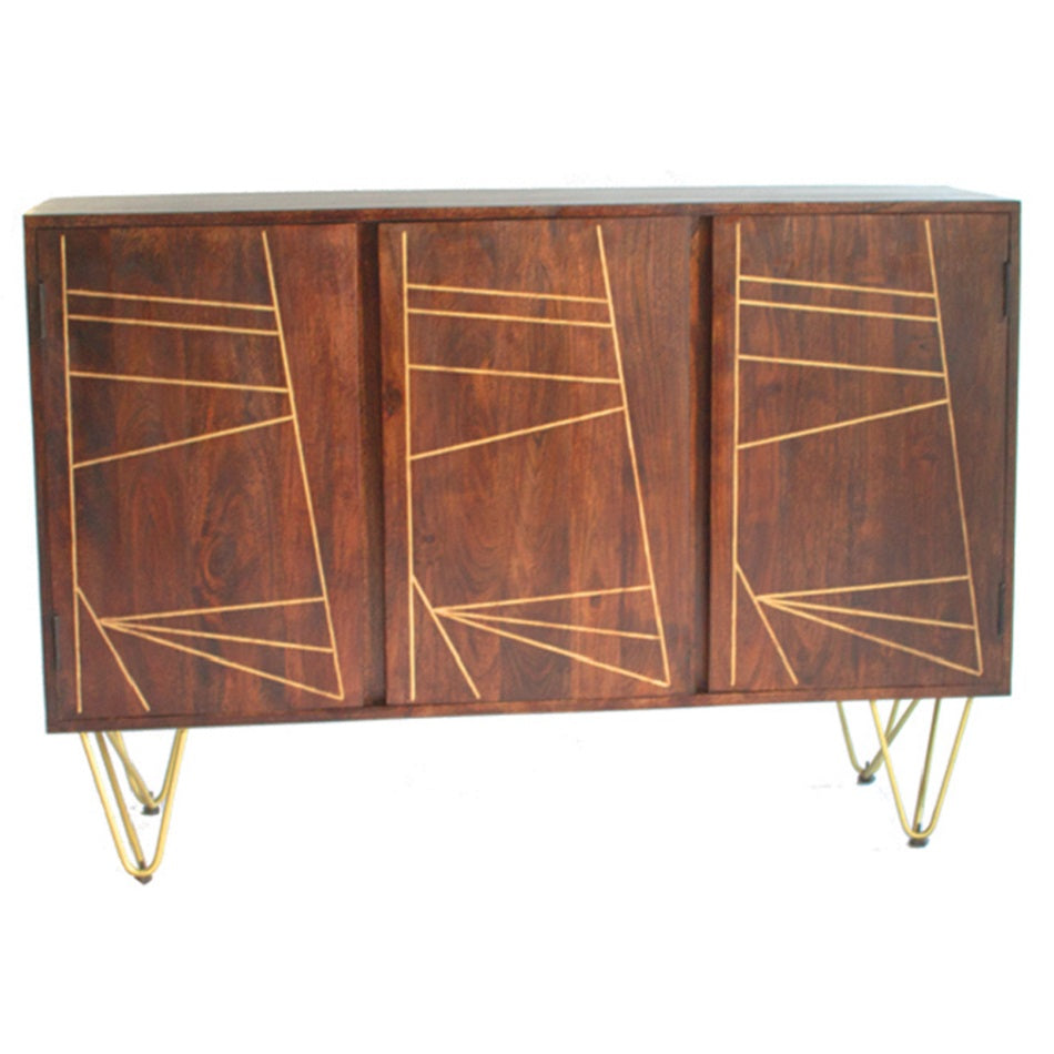 Bandung Dark Mango Wood and Gold Large Sideboard 3 Doors