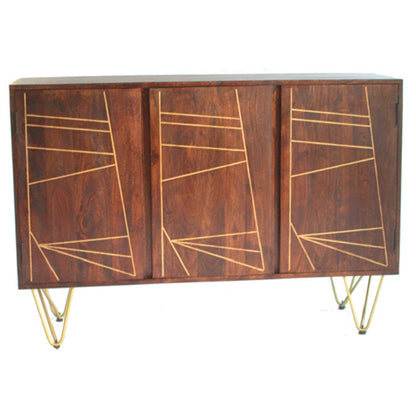 Bandung Dark Mango Wood and Gold Large Sideboard 3 Doors