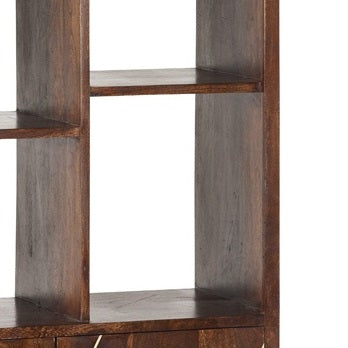 Bandung Dark Mango Wood and Gold Large Bookcase 2 Door 5 Shelves