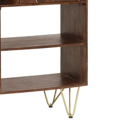 Bandung Dark Mango Wood and Gold Storage Cabinet 4 Shelves 2 Doors