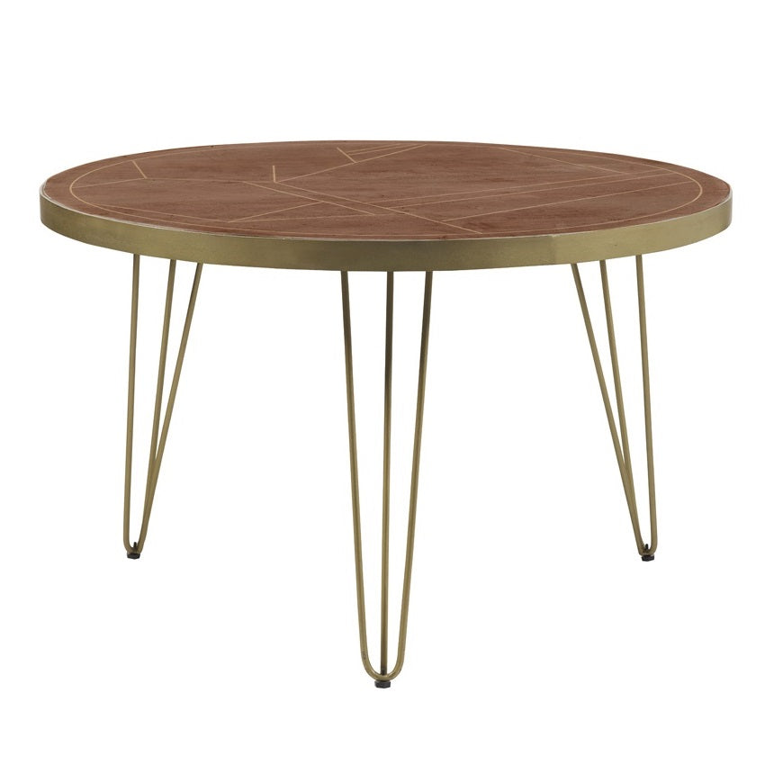Bandung Dark Mango Wood and Gold Round Dining Table