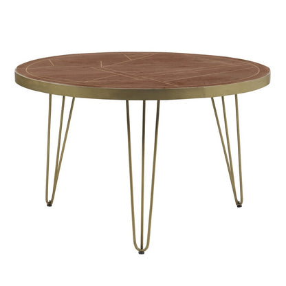 Bandung Dark Mango Wood and Gold Round Dining Table