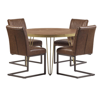 Bandung Dark Mango Wood and Gold Round Dining Table