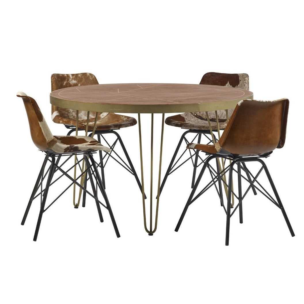 Bandung Dark Mango Wood and Gold Round Dining Table